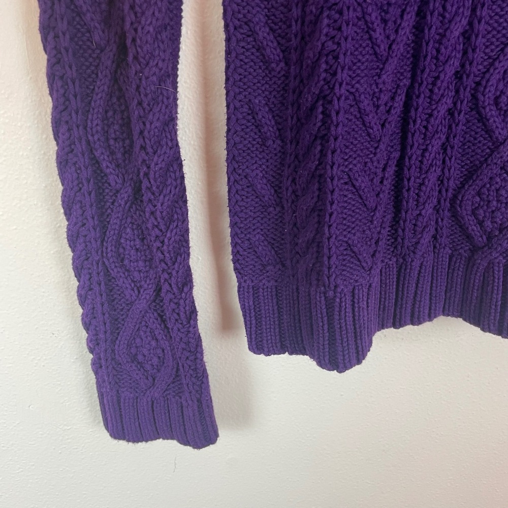 Chaps Purple Cable Knit Mock Neck Long Sleeve Cotton‎ Sweater Women's M - Picture 4 of 7